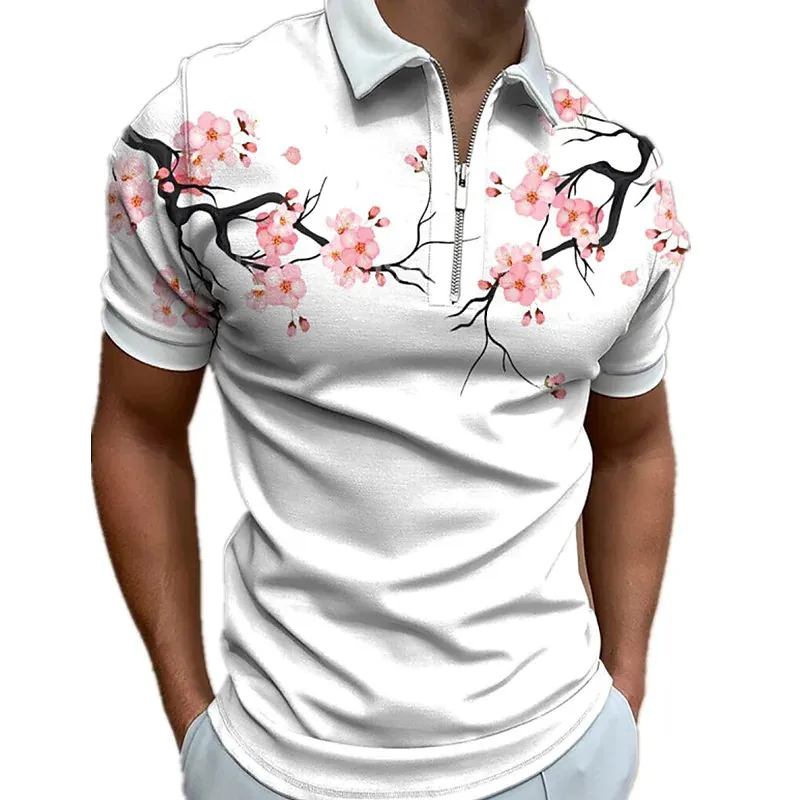 Polo Shirt Men Summer Flower Print Slim Breathable Sport Comfortable Short Sleeve Tops Man Bodybuilding Workout Clothes 220714