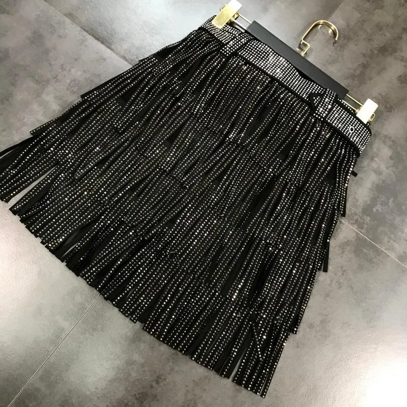 Faldas Mujer Wiosna Heavy Wiertnica S Spódnica Frędzla z pasem Damska wysoka talia Multi Layer Short Cake Spódnice 220322