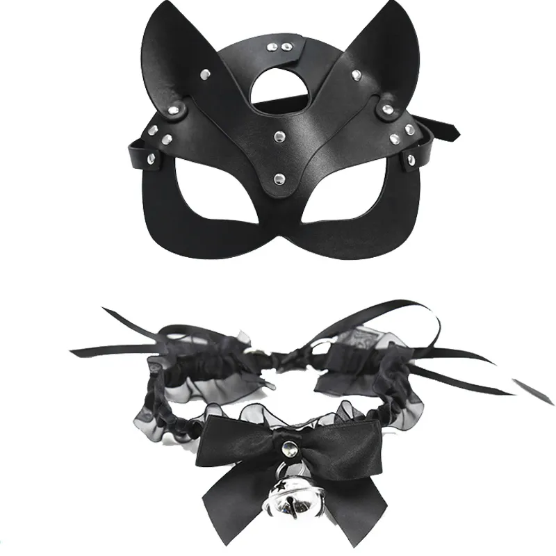 sexy Toys for Couples Pu Leather Mask Women Cosplay Cat Bdsm Fetish Halloween Black Masks with sexyy Necklace Erotic Accessories