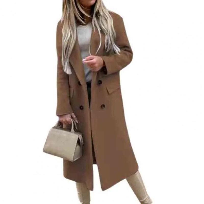 Ele-Choices kobiety Autumnwinter Oversize płaszcz Kobieta stały kolor kurtki podwójnie piersi Lady ciepły garnitur długi płaszcz do Dail T220714