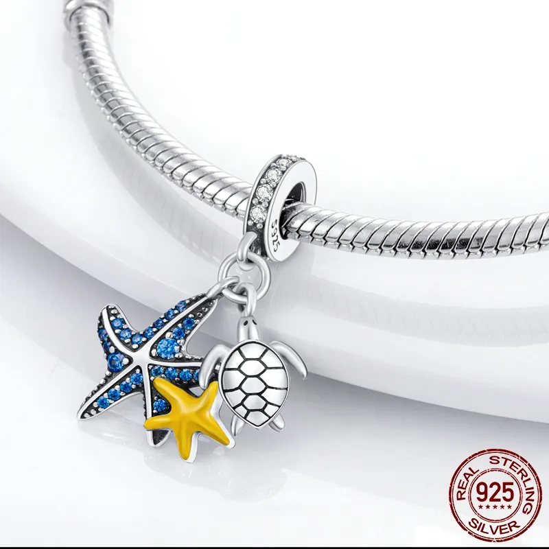 925 Argent Charme Perles Dangle Étoile Lune Papillon Étoile De Mer Tortue Voyage Perle Fit Pandora Charms Bracelet DIY Bijoux Accessoires