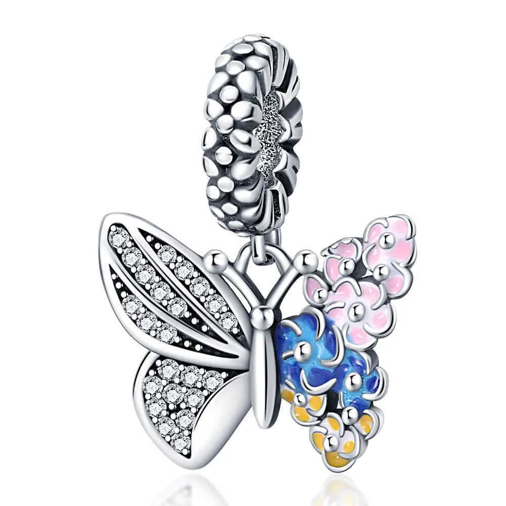 925 zilveren kraal fit bedels Pandora bedelarmband kleurrijke vlinder bloem ruimte veer Spanje hart charmes ciondoli DIY fijne kralen sieraden