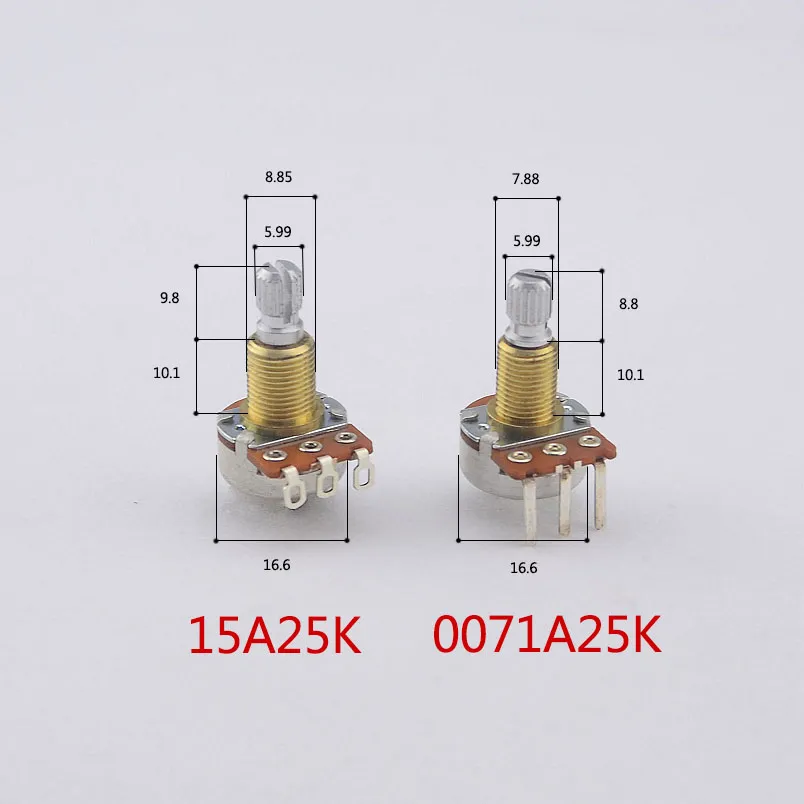 1 bit A25K mässingsaxelpotentiometer POT för elektrisk gitarrbas aktiv pickup