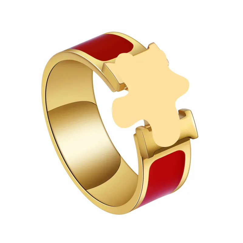 Gold Weißer Ring Damen Edelstahl Weiß Schwarz Rot Gelb Rosa Blau Grau Orange Mode Paar Zirkon Geschenk für Frau Accessori256k