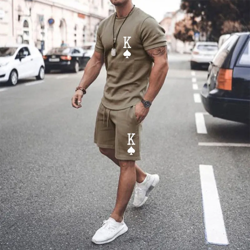 Mens Sportswear Tinta unita Lettera K Stampa Oneck Tshirt Suit Summer Fashion Outdoor Leisure Pantaloncini sportivi Suit 2 pezzi Set 220602