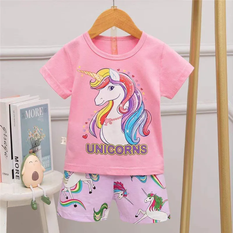 Ensemble de pyjamas d'été pour filles, vêtements de couchage pour enfants, manches courtes, vêtements de nuit en coton, sous-vêtements pour enfants, pyjama Junior 220507