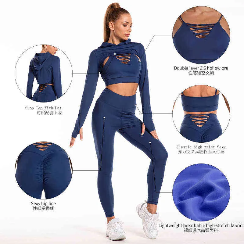 Sexy Yoga Pants Yoga Outfit 2022 Hoody Long Sleeve Crop Tops Shirts ...