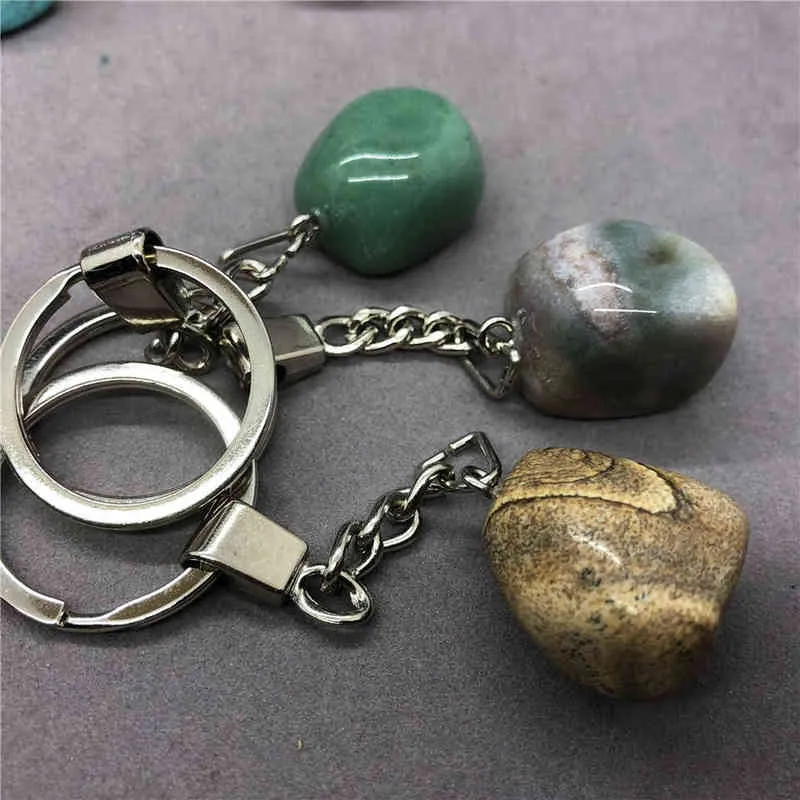 17 Types Natural Stone with Stainless Steel Keychain Pendant Accessories G220421