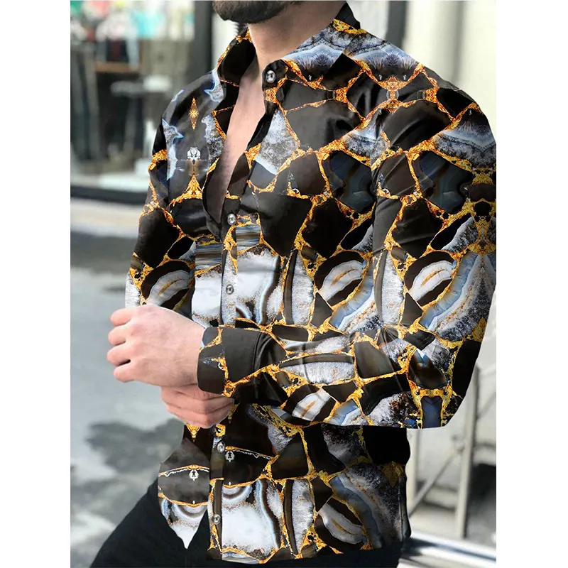 Fashion Luxury Social Men Shirts Turndown Collar Buttoned Shirt Casual Flower Print Long Sleeve Tops Mens Clothes Prom Cardigan 220811