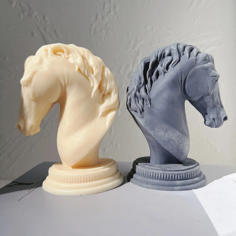 Cheval Tête Statue Bougie Silicone Moule Buste Équitation Sculpture Art Figurine Animal Poney Moule 220721