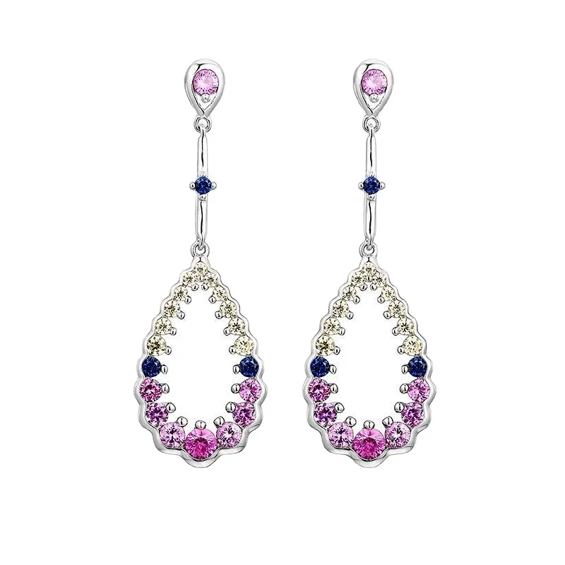 Boucles d'oreilles pendantes en argent Sterling et saphir rose pour femmes, lustre, modèles S925, élégantes, créées pour anniversaire, 2022