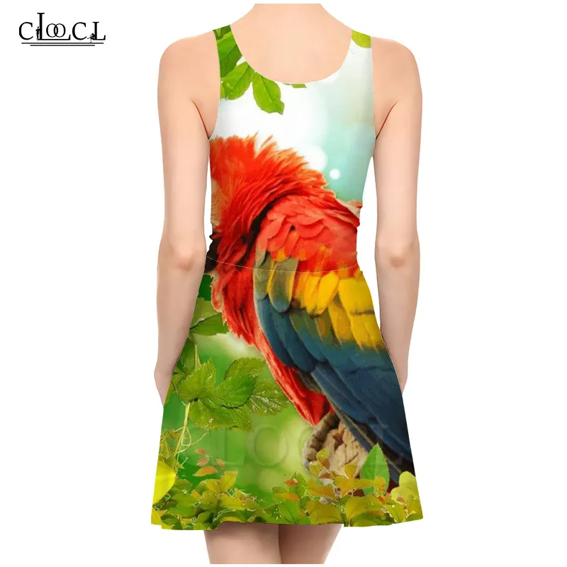 Ladies Dress Fashion Elegant Parrot 3D Print Colorful Dresses Sexy Womens Girls Slim Dress Beach Summer 220617