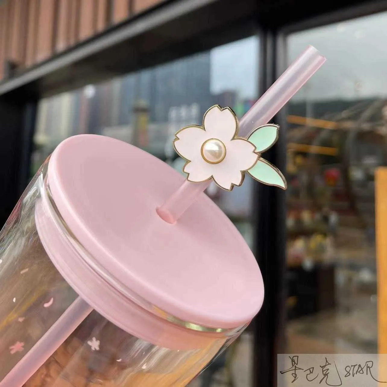 スターバックス新しいカップピンク591mlの鳥の歌の花の香り二重層ガラス大容量コーヒー飲料カップ