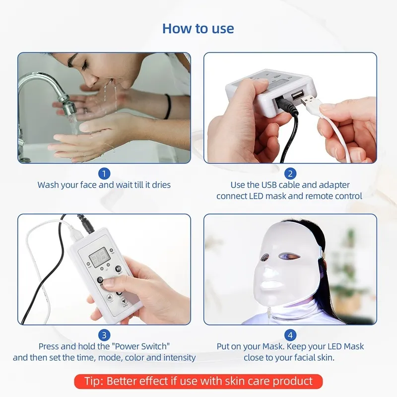 NOBOX-Foreverlily LED Face Mask Pon Light Therapy Skin Rejuvenation PDT Care Beauty Ance Treatment 220420