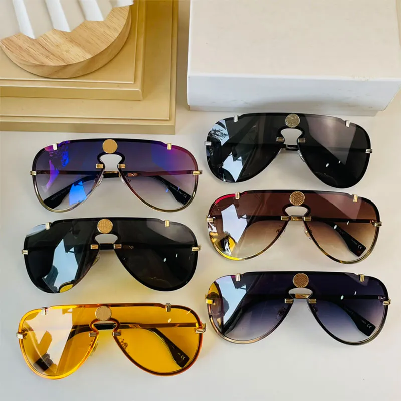 Män kvinnor designer solglasögon kortfattade metallpläterade tempel VE2243 CLAM Frameless One Piece Solglasögon Original Box 298C