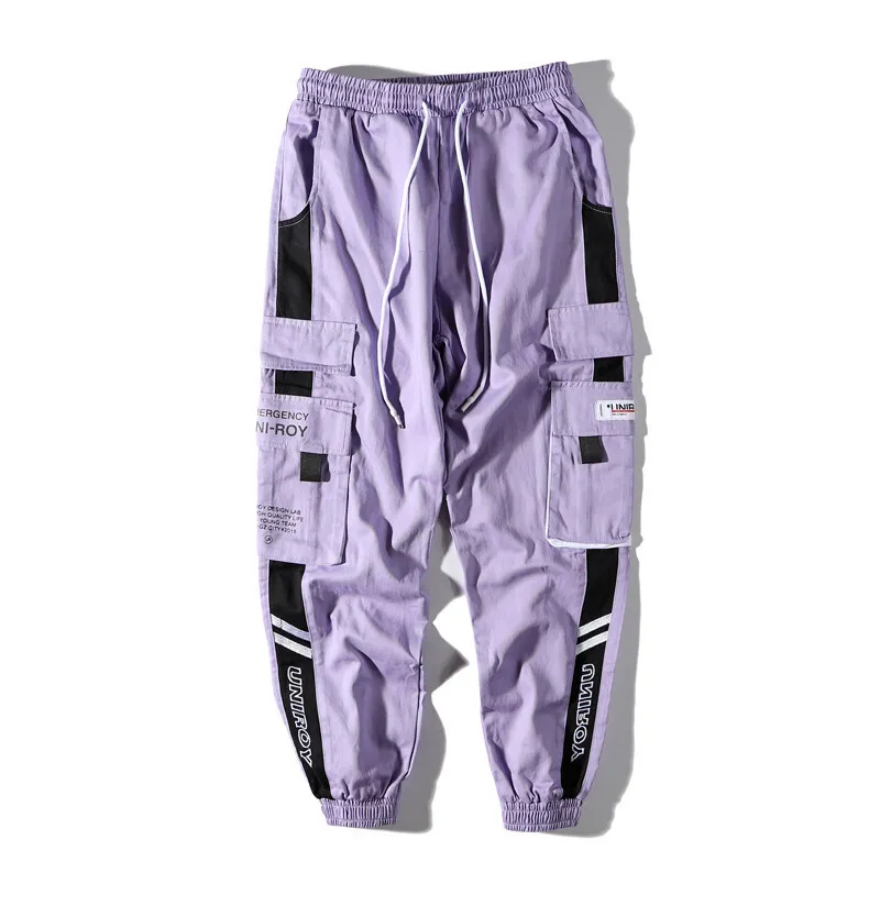 Lacible Harajuku Cargo Pants Men Streetwear Men Casual Elastic midjejoggare Byxor ColorBlock Hip Hop Harem Pants 220509