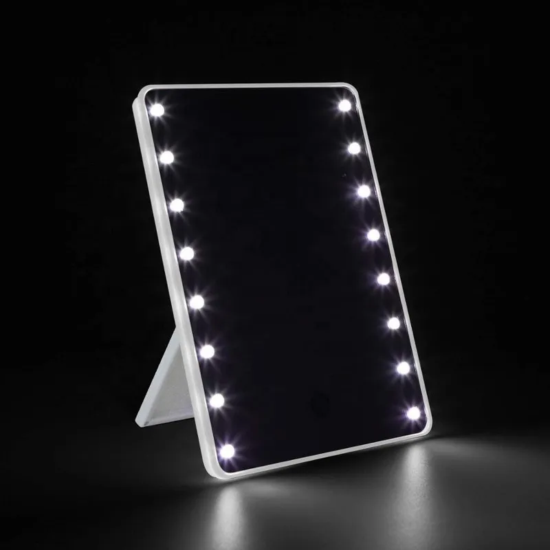 16 LED Touch Screen Makeup Mirror 180 Degree Rotating Cosmetic USB Charger Stand for Tabletop Bathroom Bedroom Travel 220509