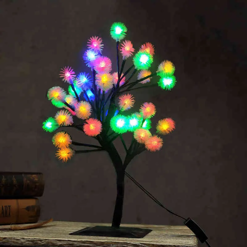 LED Snow Tree Night Lights Table Lamps妖精の光ファイバークリスマスパーティー屋内装飾ホリデー照明H220423