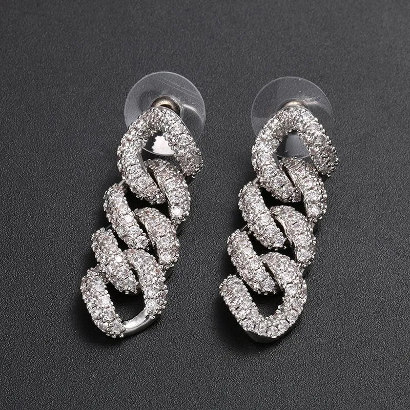 Stud Hip Hop Claw Seting Cubic Zirconia Bling Out Cuban Link Chain Tassel Earring For Men Rapper Jewelry Drop Studstud264s