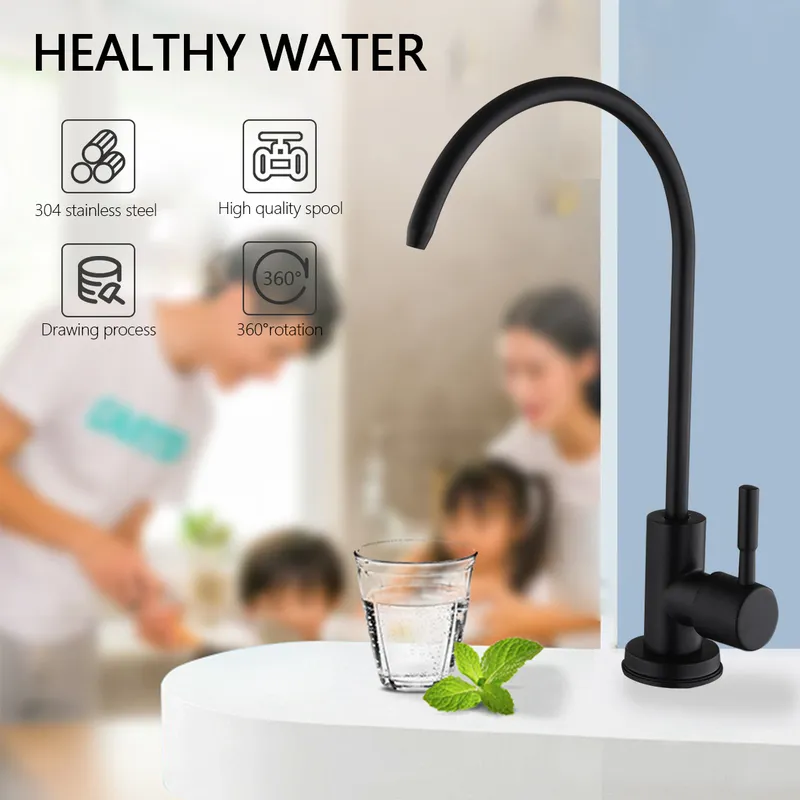 Rubinetti da cucina Rubinetto bere diretto Filtro l'acqua da cucina in acciaio inossidabile nero opaco Sistema di purificazione RO Osmosi inversa 220722