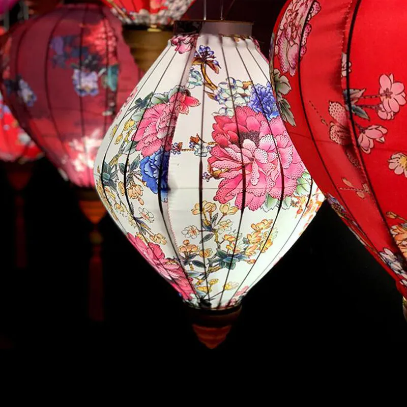 12 pouces de pivoine Floral Modèle Midautomn Lantern Vietnam Chinois Retro Silk Lanterns pour l'année de fête de fête Hanging Decor 220611