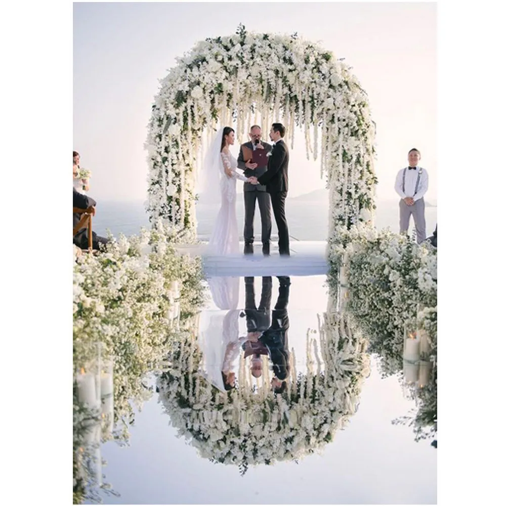 Nieuwe 10 meter Wedding Mirror Tapijt T Stage Wit Zilveren Aisle Runner Tapijt tapijt voor trouwfeest achtergrond Decoraties 0 12mm206N