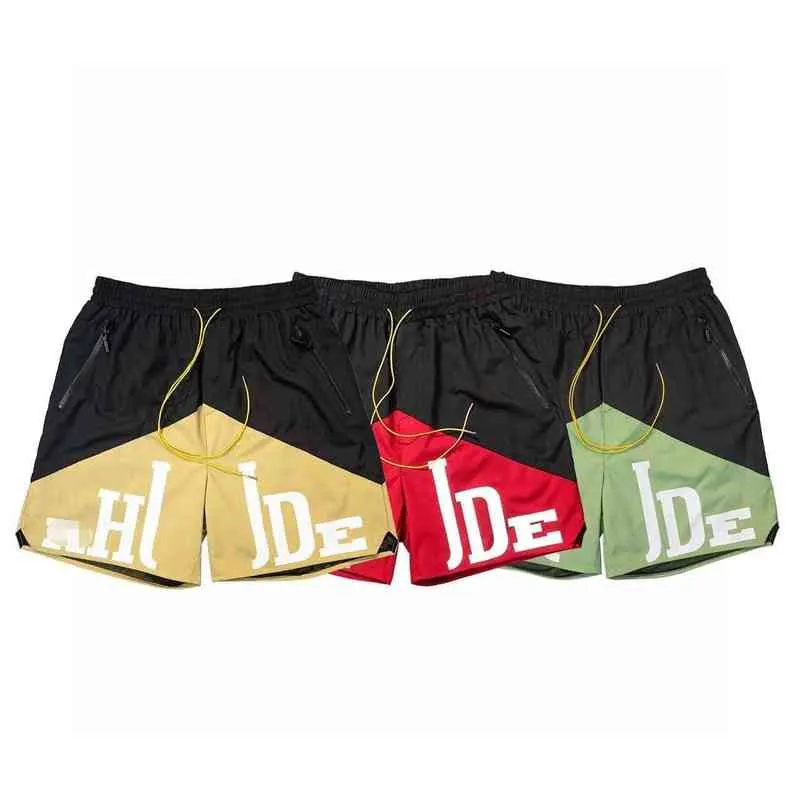 Modemärkesdesigner shorts amerikansk rhude sommarhöggata bokstavstryck dragstring hip hop leisure strand 5-punkts shorts trendiga män 001