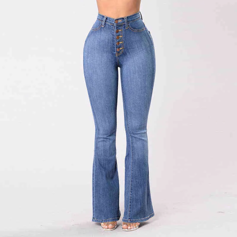 Jeans femmes hautes 2022 Fashion sexy pantalon évasé décontracté pantalon denim vintage jeans skinny pantalon de travail de maman bleu l220726