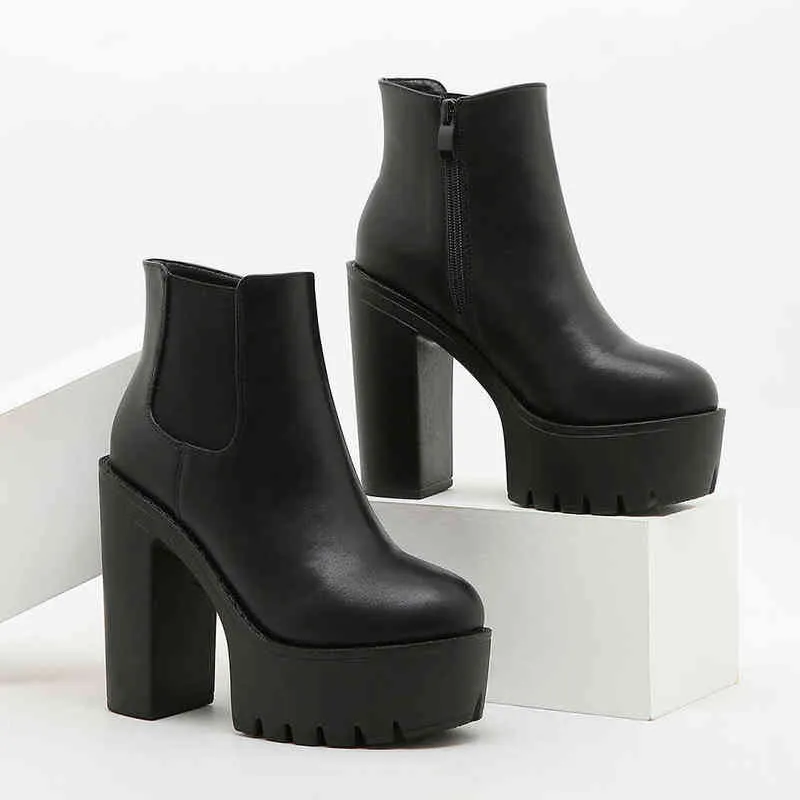 Boot Ribetini Office Lady Black Fashion Ny Platform High Heels Tjock Sole Zipper Ankel Boots Kvinnor Eleganta Casual Höstskor 220325