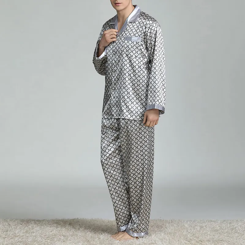 Mens Stain Silk Pajama Sets Pajamas Men Sleepwear Modern Style Printed Nightgown Home Male Satin Soft Cozy Sleeping 220719