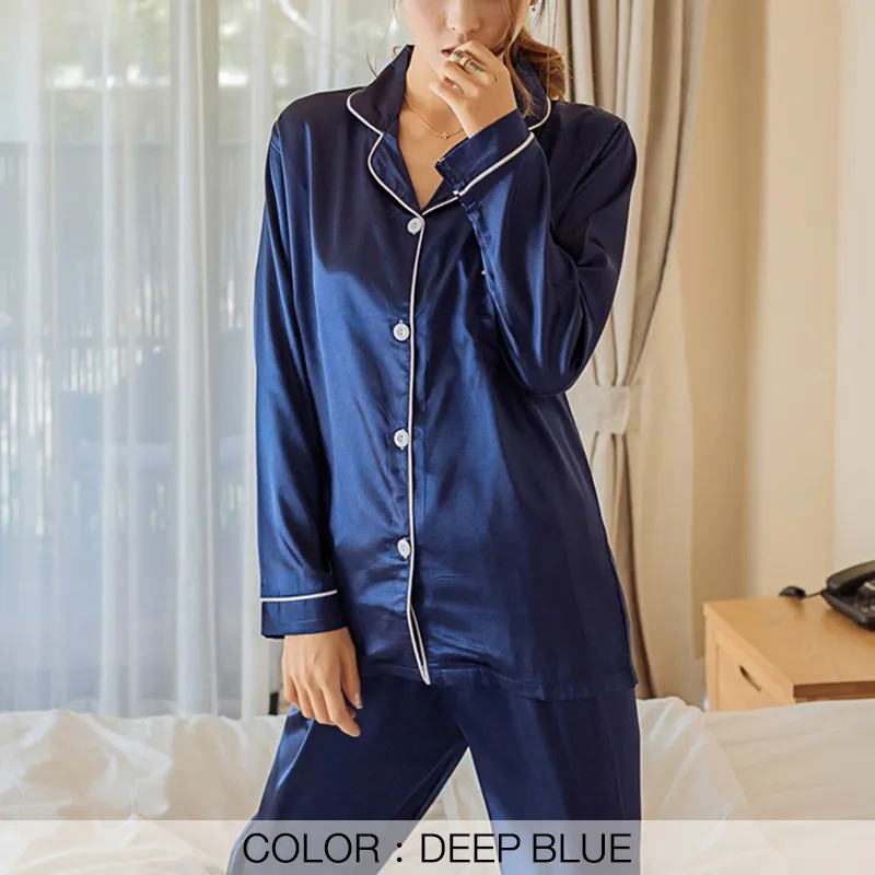 Kobiety Piżamy Zestawy Satin Piżama Nightwear Bielizna Bielizna Z Długim Rękawem Cute Seksowny Casual Koreański SA1060 220329