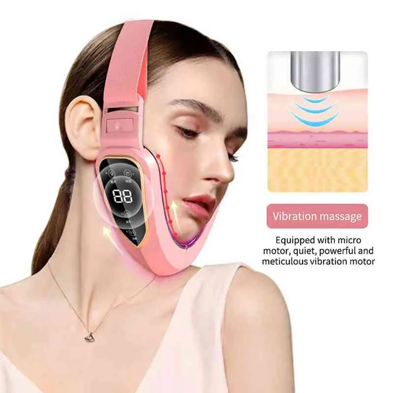 Dispositifs de soins pour le visage Neck Face Beauty Device V Face Device Dispositif EMS Massage LED Photon Lightothérapie Réduire le double menton anti-ride Retirer 0727