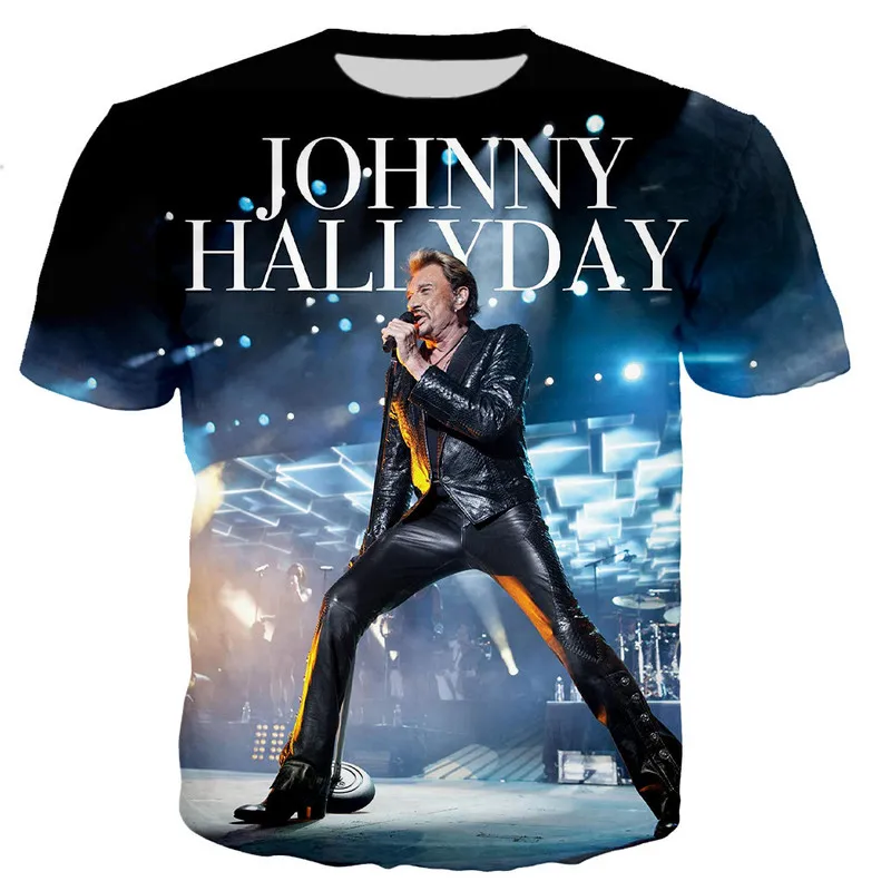 Pop şarkıcı Johnny Hallyday 3D baskılı tişört kadın kadınlar rock moda gündelik sokak kıyafetleri hip hop harajuku tee üstler 2205203968088