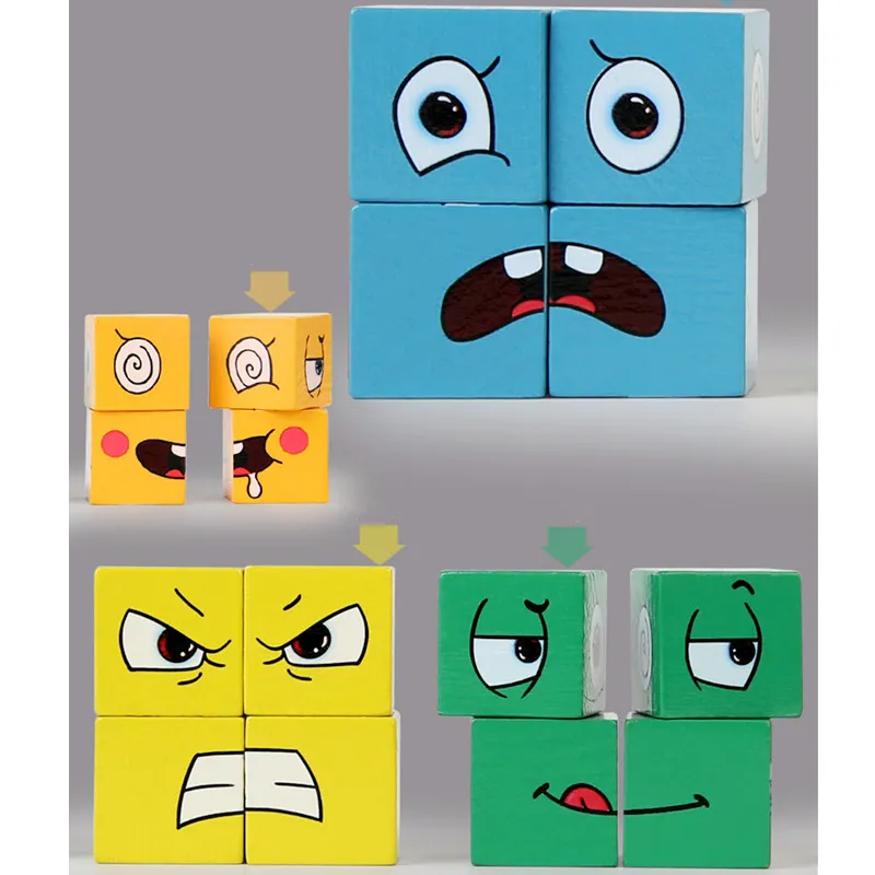 Montessori Kids Educational Toys Emotion Face Blocks Expressão Puzzles Games de mesa de cubo infantil Educação de aprendizado precoce 220706