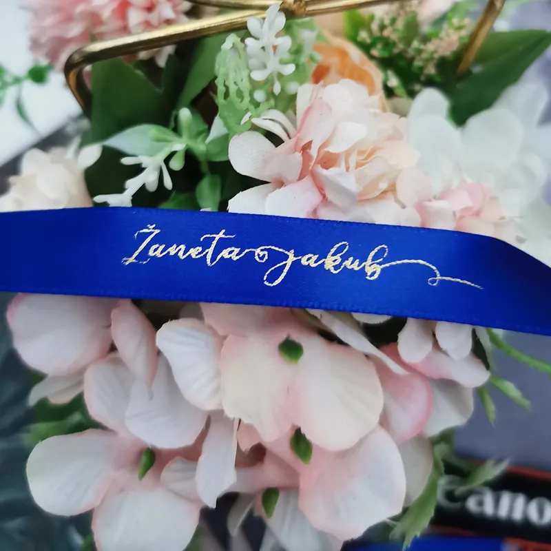 Custom Ribbon Personal Names Printed Satin Rubban Tape Bridal Groom Love Rings Wedding Bouquet Giftbox Bracelet Giveaway Packing 220608