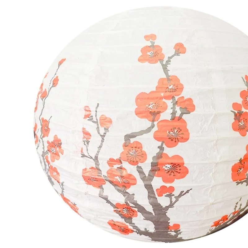Laterne mit roten Kirschblüten, weiß, rund, chinesisches japanisches Papier, Lampe für Zuhause, Hochzeit, Party, Dekoration, Y5JC 220611