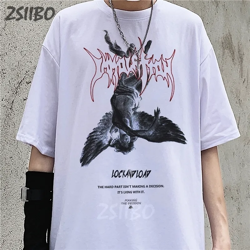 Harajuku Art Fallen Angel Oversize Heren T-shirt Zomer Cool Unisex Hip Hop Grappig Gedrukt T-shirt Casual T-shirt streetwear Tops 220618