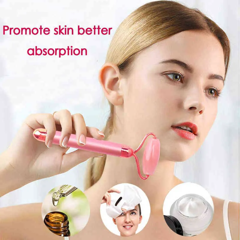 2 in Beauty Bar Jade Stone Facial Roller Face Vibration Skin Care Massager Device Slim Lifting Tool Machine220429