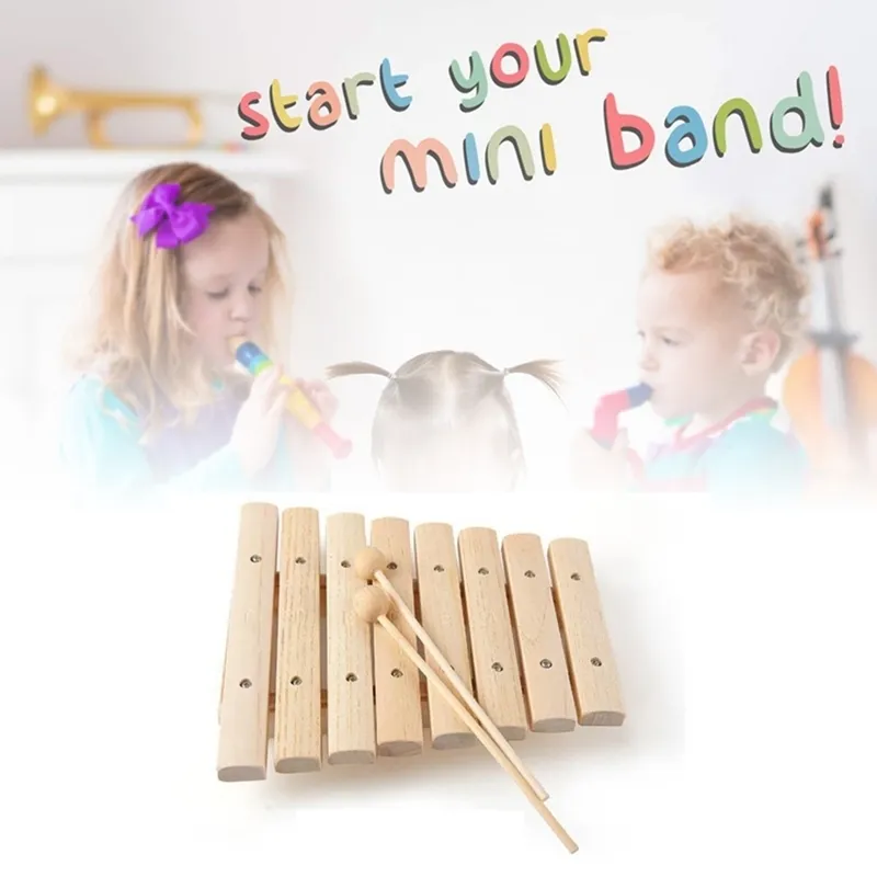 Bambini Bambini Legno naturale Legno 8 toni Xilofono Giocattolo a percussione Strumento musicale bambini Musica Sviluppare 220706