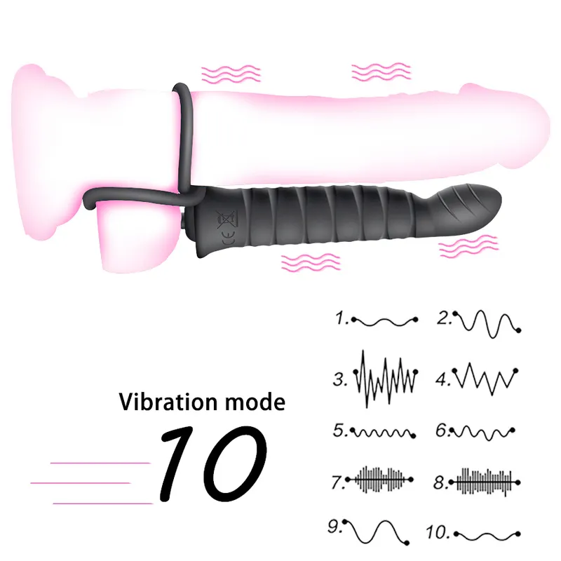 Consolador vibrador de doble penetración, vibrador de 10 modos para hombres, correa para el pene, tapón para la vagina, Juguetes sexuales para adultos, parejas 220607