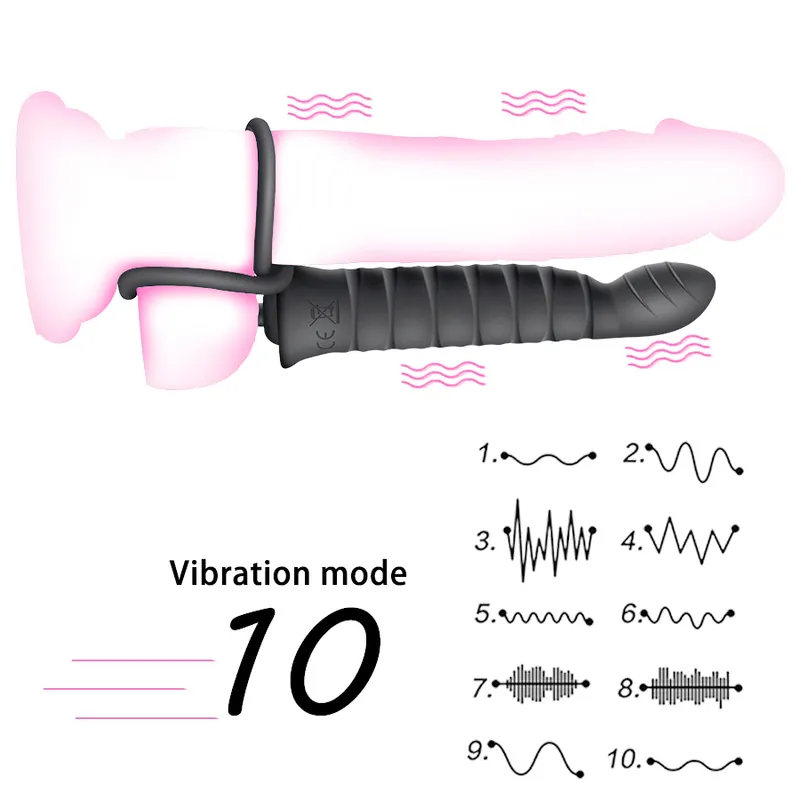 Vibrador consolador de doble penetración, vibrador de 10 modos para hombres, correa para pene, tapón para la vagina, Juguetes sexuales para adultos para parejas 2206078069763