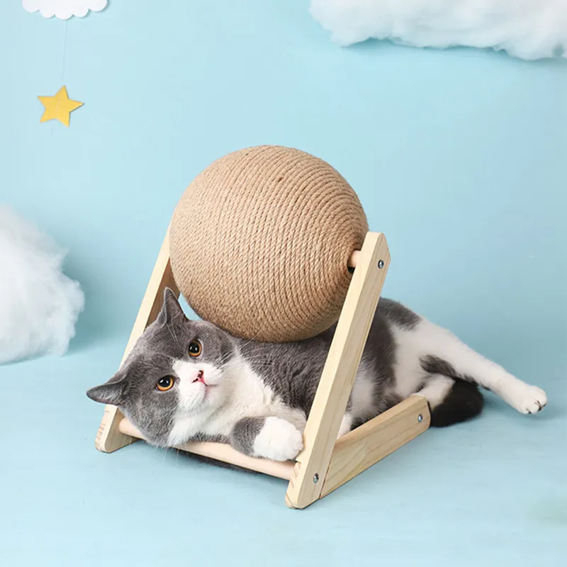 Cat Scratcher Toy Pet Crasting Ball Wood Stand Kitten Sisal Rope Ball Board slijpen Paws Furniture Supplies Accessoires 220623