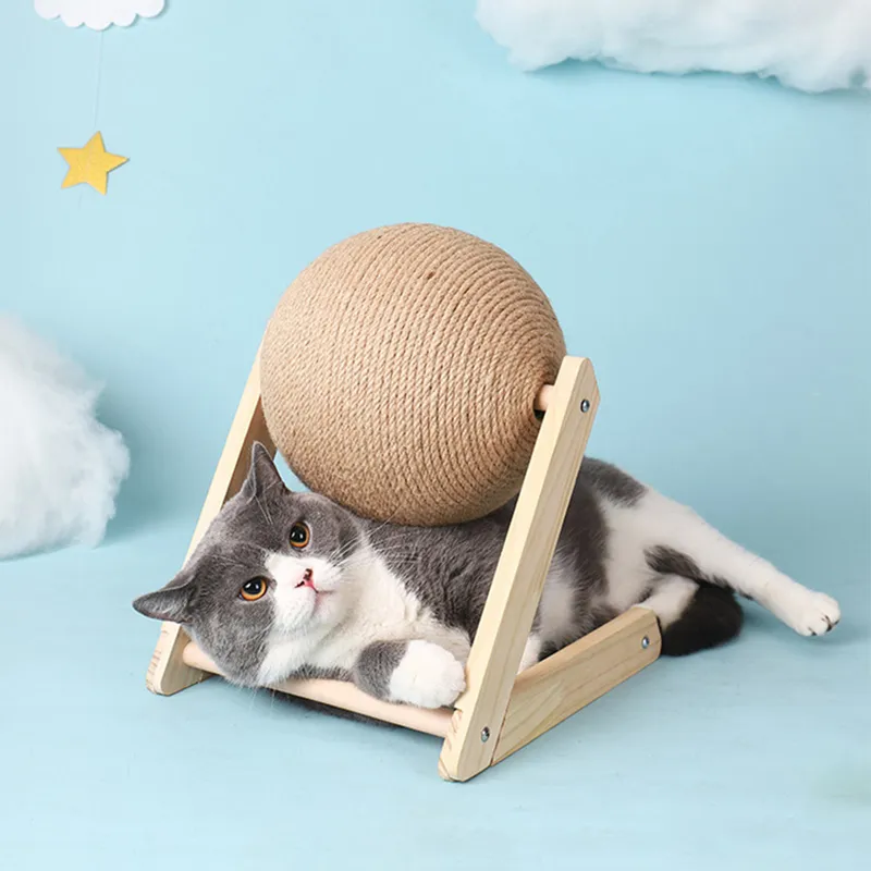 Cat Scratcher Toy Pet Scratching Ball Wood Stand Kitten Sisal Rope Ball Board Grinding Paws Forniture mobili Accessori 220623
