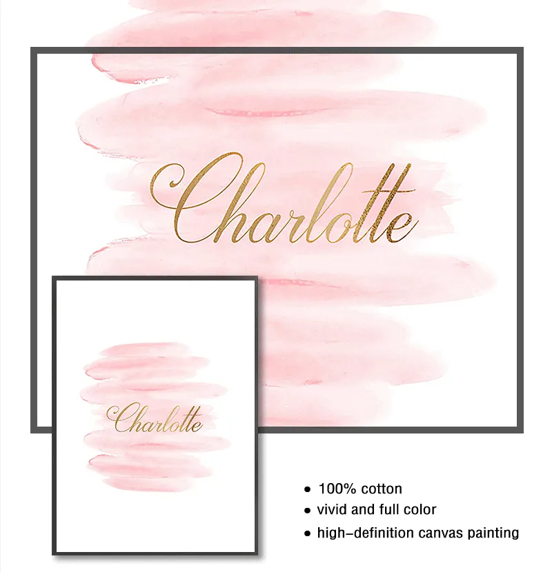 Pintura imagem infantil decoração de quarto aquarela rosa coração arte de parede impressão nome personalizado berçário personalizado 220623
