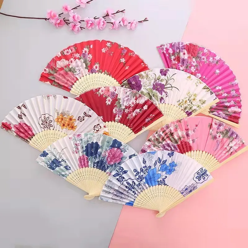 10 pièces/ensemble chinois fleur impression ventilateur Portable été pliant Compact femmes hommes Hanfu Pography s 220505