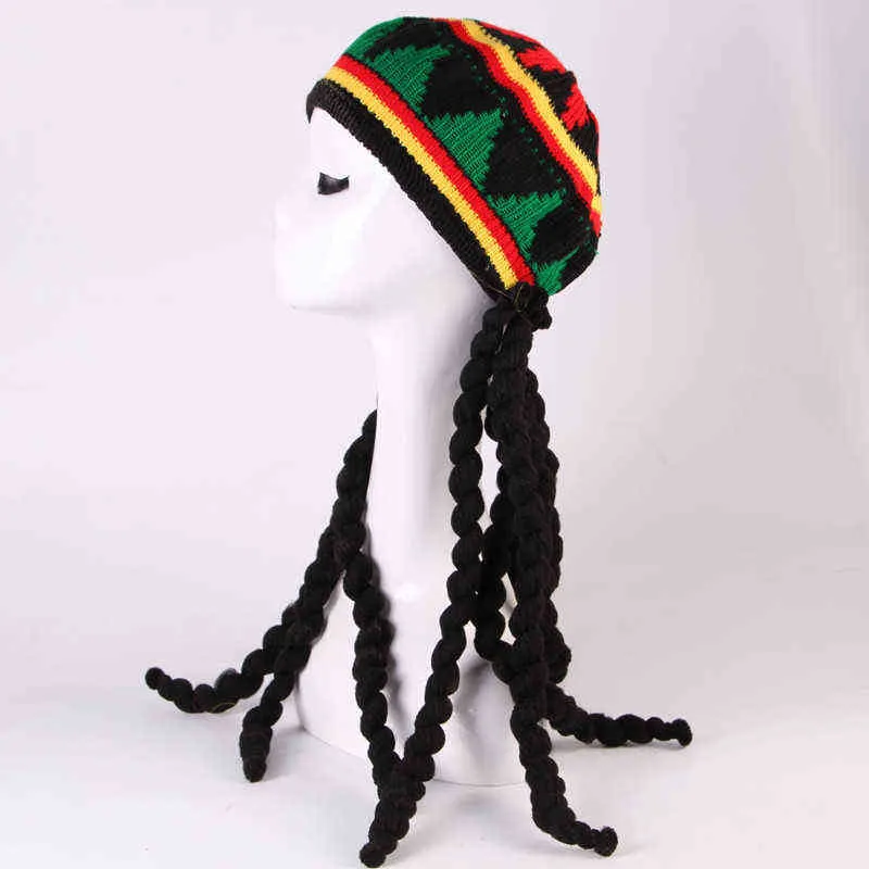 Chapeau Rasta jamaïcain africain avec tresses, béret tricoté européen et américain pour fête, Cosplay, homme et femme, habillage L220708816522675917