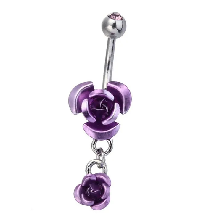 Anillos de acero inoxidable para el ombligo Crystal Rose flower Body Piercing bar Jewlery para mujeres Bikini Fashion Anillos para el ombligo