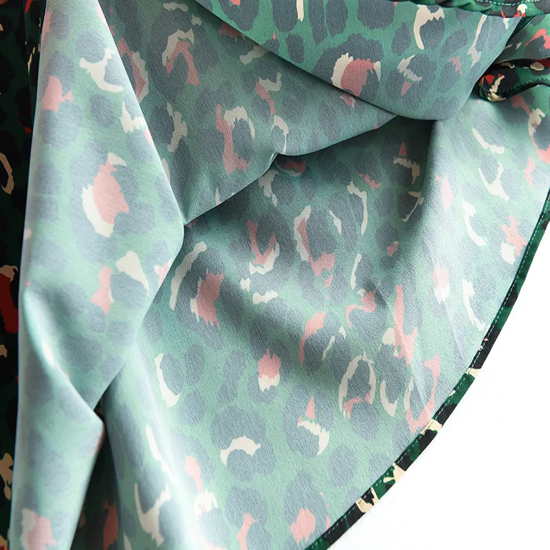 Colorful Leopard Print Long Skirt Women Ladies Green High Waist Split Aline Maxi Skirt Female 220701