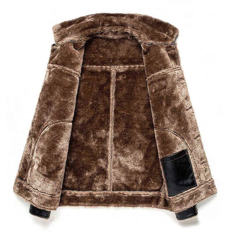 Mężczyźni zimowi grube kurtki skórzane moda faux futra kołnierzyka wiatroodporna ciepła polarowe kurtki ubrania plus rozmiar 8xl L220801