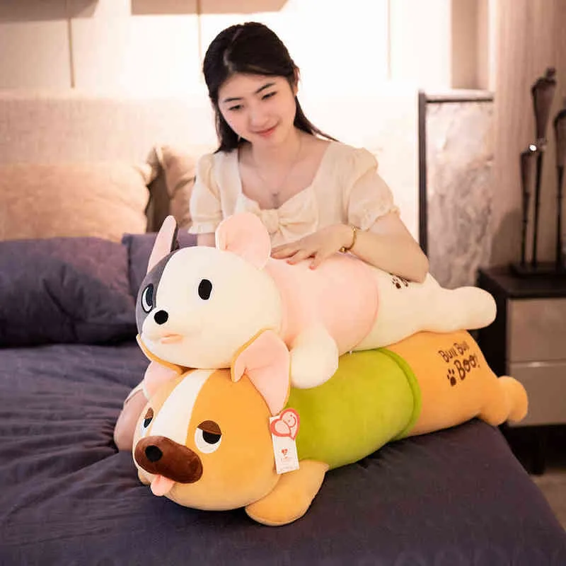 PC CM Linda Bulldog Abrafas fofas Long Animal Cushion Cachorro macio de roupas com bonecas para crianças Presentes J220704